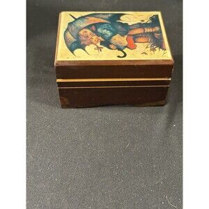 Wooden Musical Trinket Box/Japan “Rain Drops Keep Falling  On My Head”  4X4X2.5